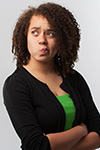 A female student actor looks puzzled for her Niagara Headshots